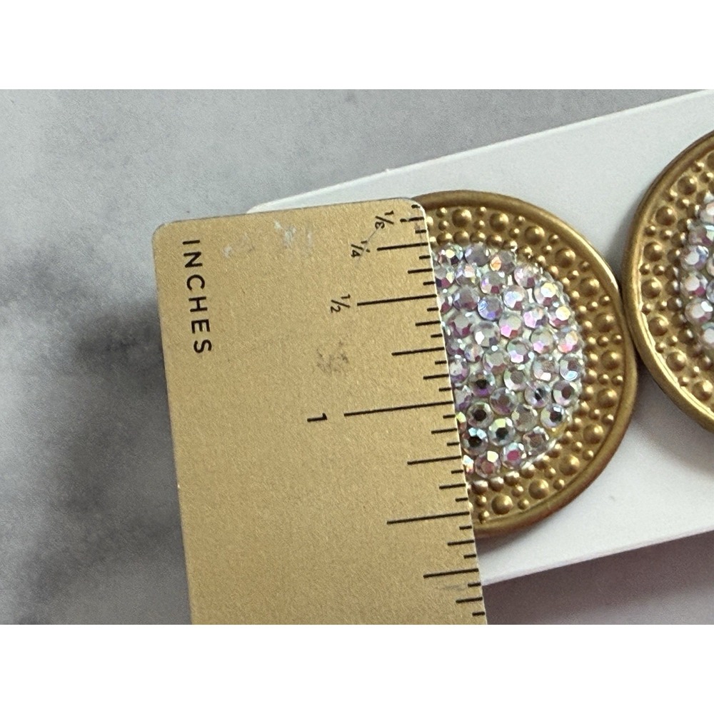 Vintage Richard Kerr Large Clip On Pave Iridescent Rhinestone Earrings Gold Tone - Picture 4 of 4